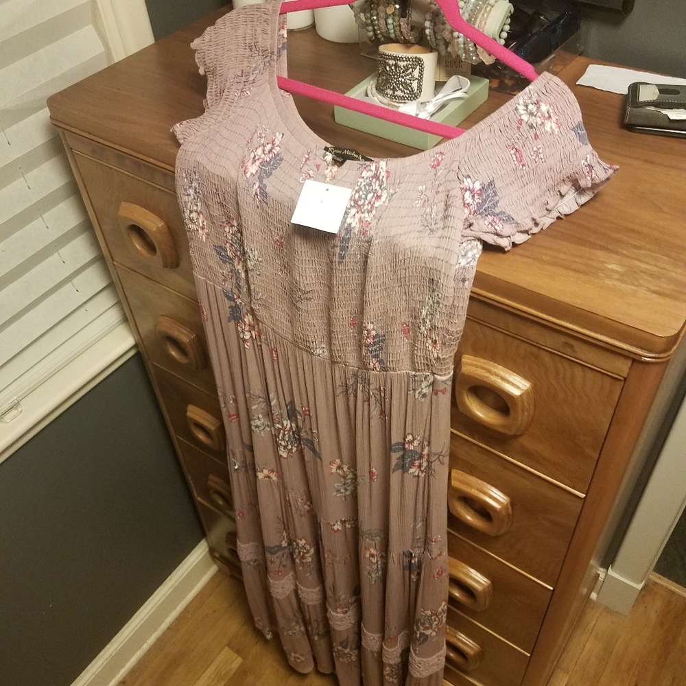 Nwt size L smocked lavender bohemian maxi dress